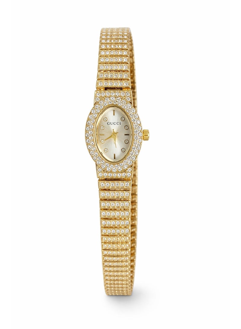 Gucci Women’s Gold Stainless Steel Watch with Crystal Bezel and Crystal-Set Bracelet